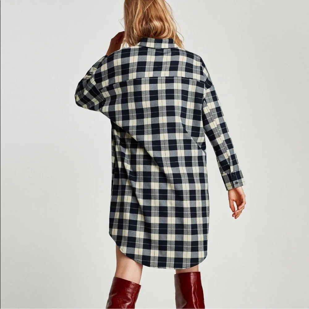 Zara plaid shirt dress gem collar size medium - Picture 2 of 7